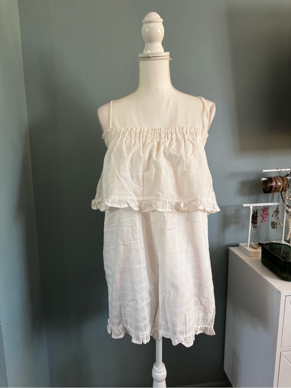 NWT Off White Ruffled Romper VERNACULAR Plaid lightweight  Medium